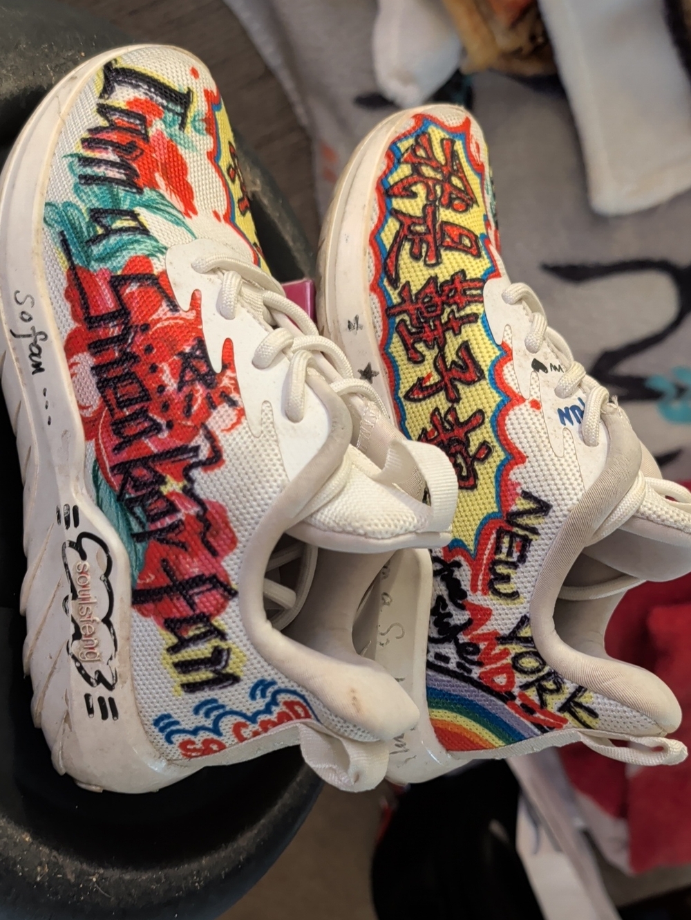 Source Unknown White Sneakers with Red, Yellow, Blue, Green Graffiti